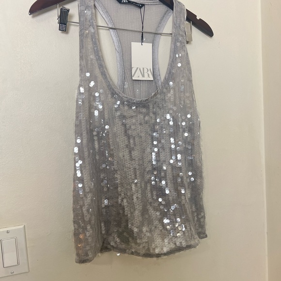 Zara Clear Plastic Sequins Tank Top Gray Sz L NWT - Picture 13 of 16